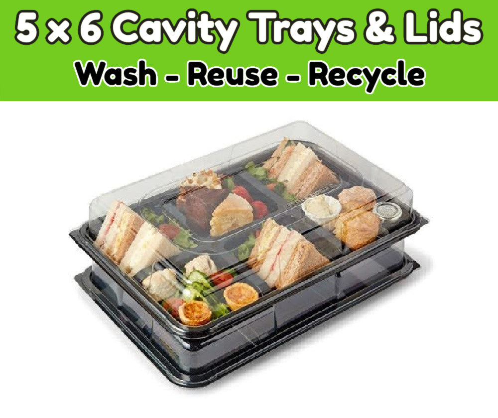 5 Large, 6 Cavity Platters & Clear Lids- Great For Cream Teas