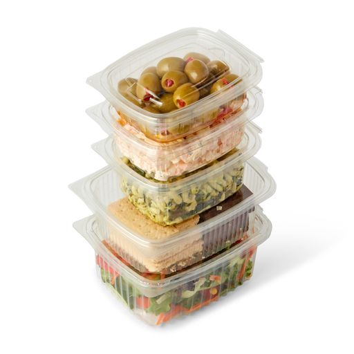 100 x 750cc Clear Cold Food/Salad/Cake Container With Hinged Lid (170mm x 135mm x 55mm) Recyclable rpet