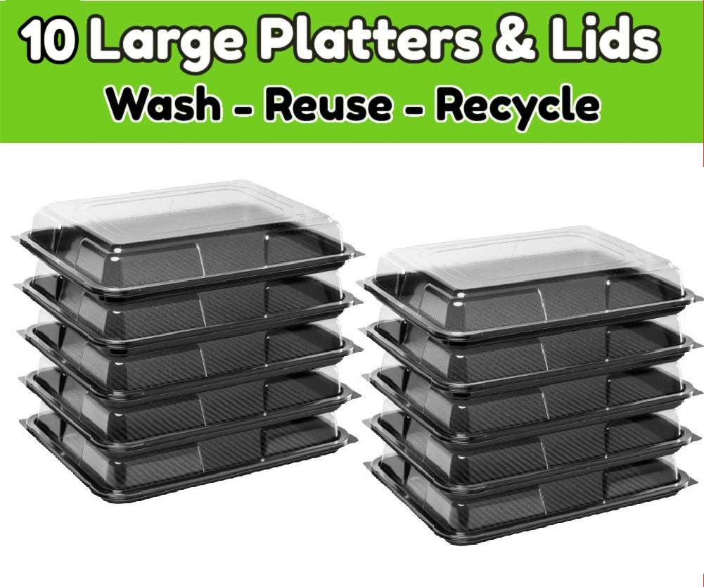 10 Large black Platters +10 Clear Lids