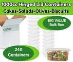 240 x 1000cc Clear Deli Food/Salad/Cake Container With Hinged Lid - BULK BOX Recyclable rpet