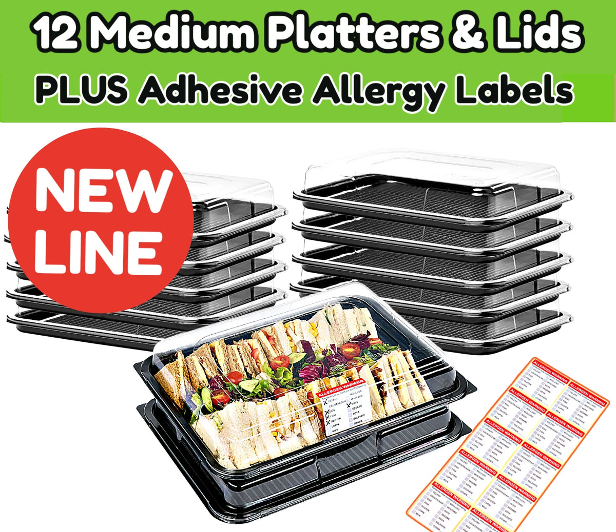 12 Medium Serving Platters + Lids PLUS Adhesive Allergy Labels (Copy)