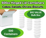 500 x 500cc Clear Deli Food/Salad/Cake Container With Hinged Lid. Bulk Box. Recyclable rpet