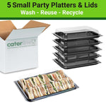 5 Small Black Serving Platters + 5 Small Lids - 340mm x 250mm x 70mm