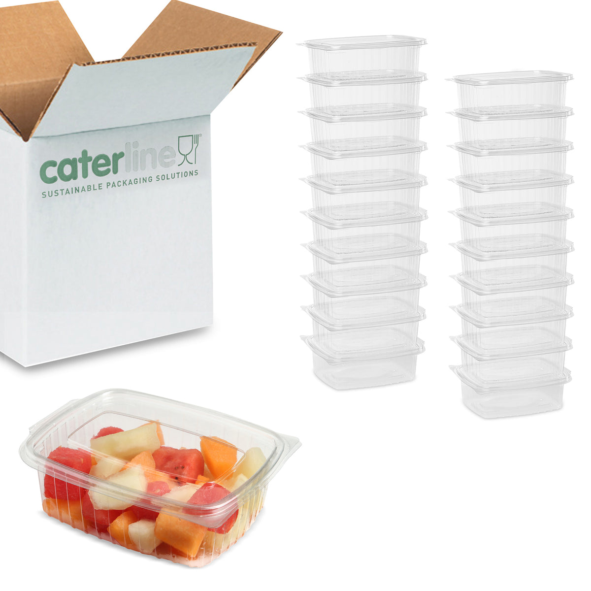 300 x 750cc Clear Deli Food/Salad/Cake Container With Hinged Lid - Bulk Box - Recyclable rpet
