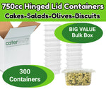 300 x 750cc Clear Deli Food/Salad/Cake Container With Hinged Lid - Bulk Box - Recyclable rpet