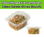 100 x 750cc Clear Cold Food/Salad/Cake Container With Hinged Lid (170mm x 135mm x 55mm) Recyclable rpet