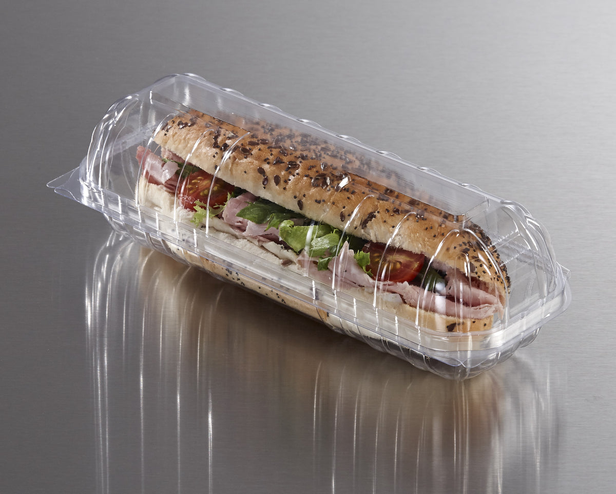 50 x 9" Hinged Lid Baguette Boxes - 245mm x 90mm x 65mm Deep - Great For Paninis Too!