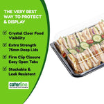 50 Medium Catering Platters & 50 Lids & 50 Allergy Labels showcasing their features and benefits in eco-friendly packaging.