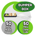 50 Mini Black Platter Bases + 50 Mini Clear Lids- Eco-friendly BUMPER BOX