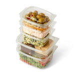 200 x 500cc Clear Deli Food/Salad/Cake Container With Hinged Lid (140mm x 115mm x 60mm) Recyclable rpet