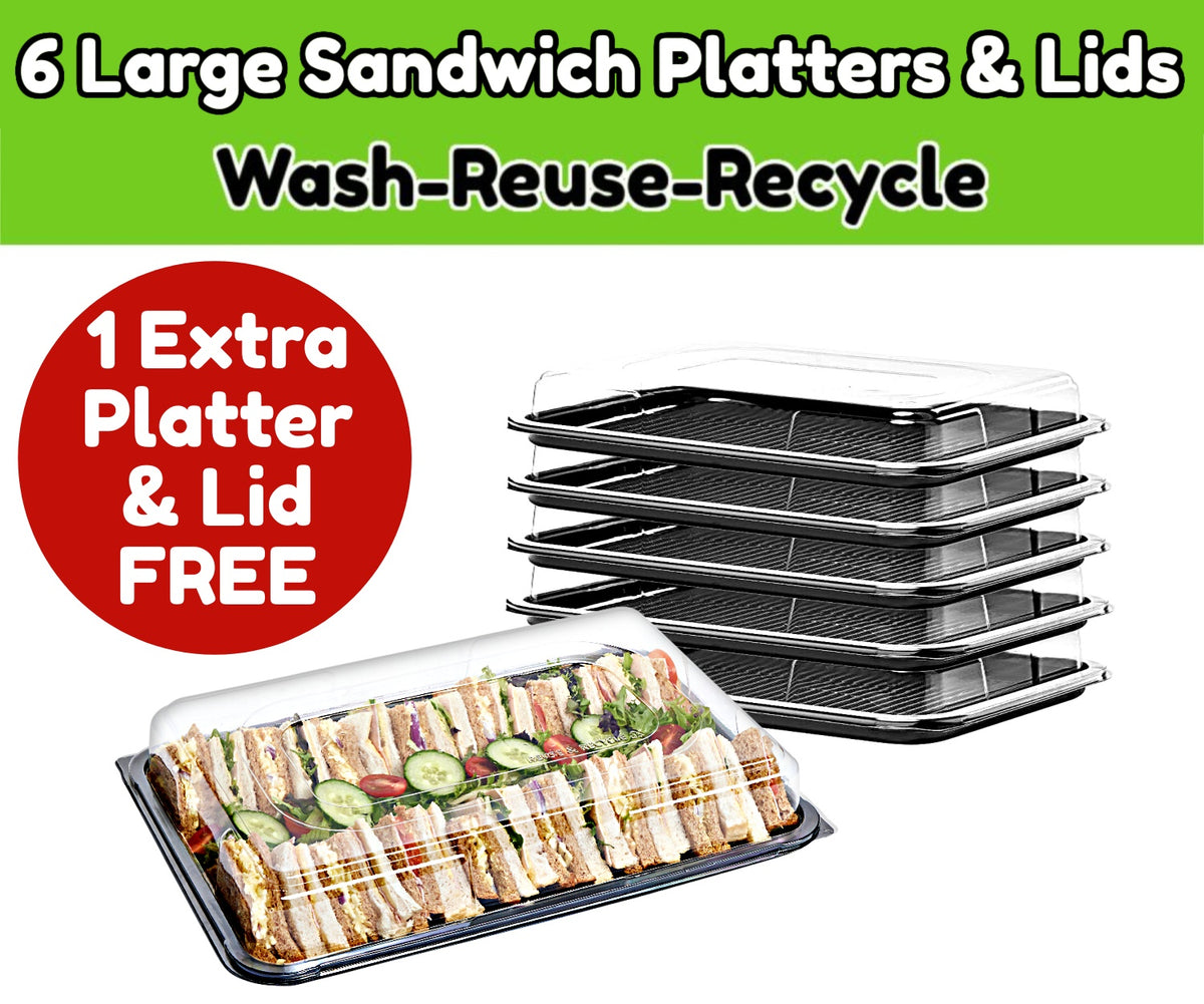 5 Extra Large Serving Platters + 5 Clear Deep Dome Lids