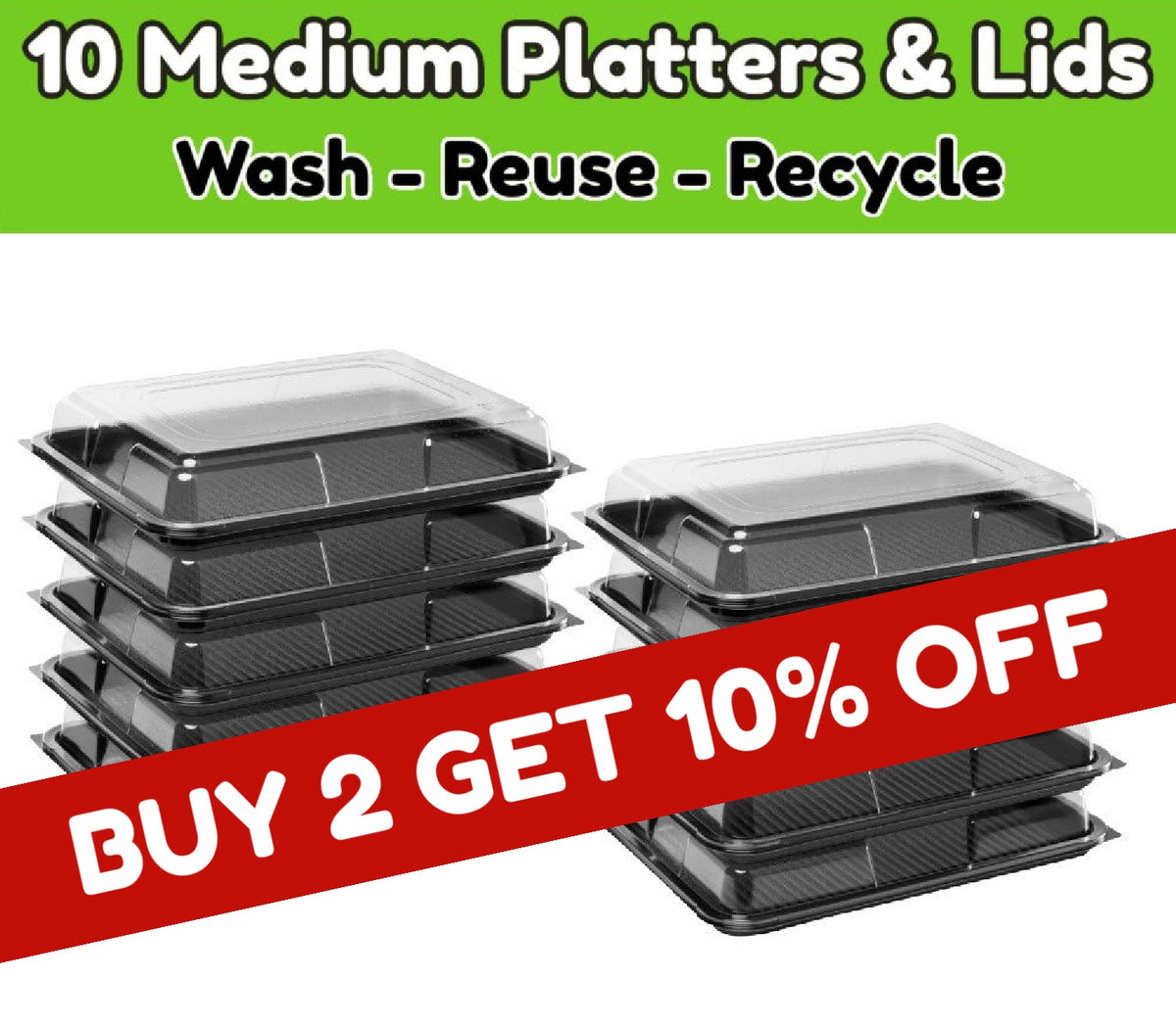 10 Medium Food Platter Trays + Lids - For Parties, Buffets, Weddings & More