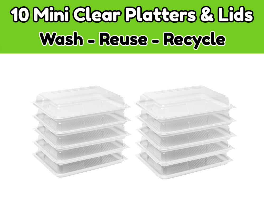 10 Clear Base Mini Platters & Lids - Great For Individual Sandwich Selections