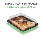 5 Small Black Serving Platters + 5 Small Lids - 340mm x 250mm x 70mm