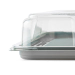 5 Large Silver Catering Platters + Clear Lids - 450mm x 310mm