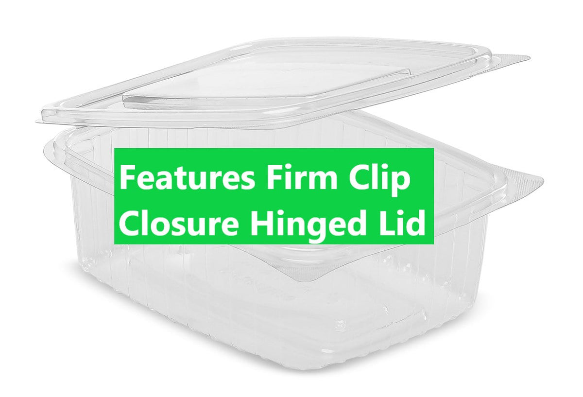 500 x 375cc Clear Cold Food/Salad/Cake Container With Hinged Lid - BULK - Recyclable rpet
