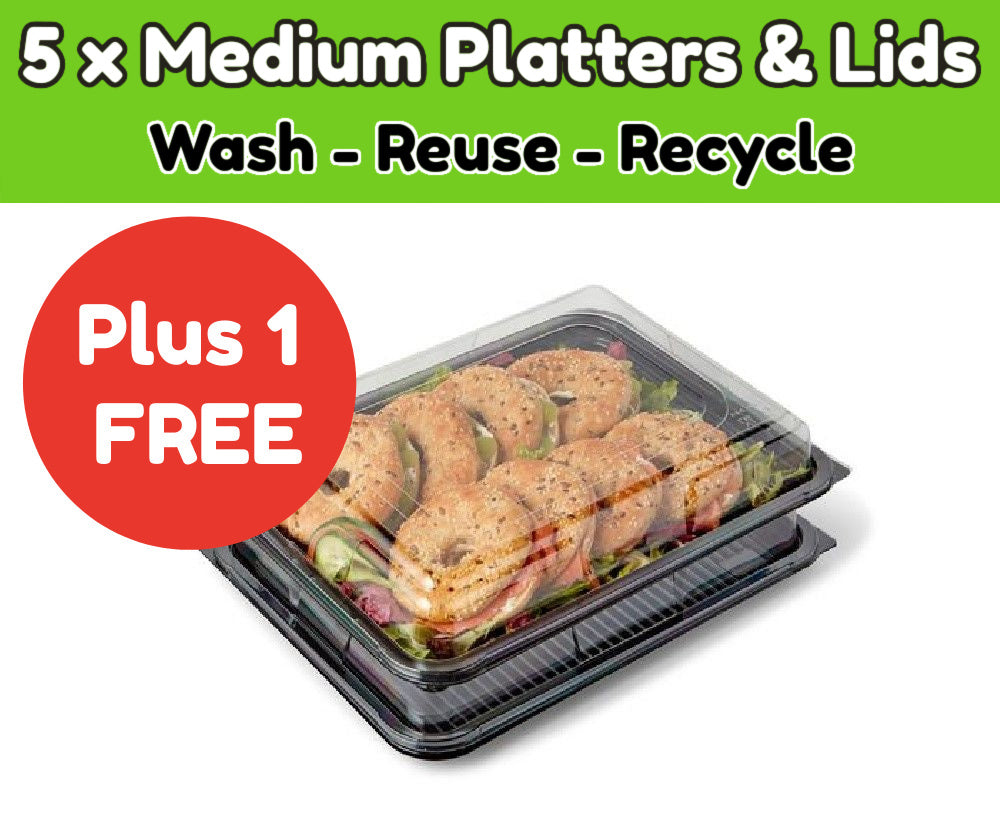 5 Medium Sandwich Platters + Lids PLUS 1 Extra FREE - Great For All Party Food