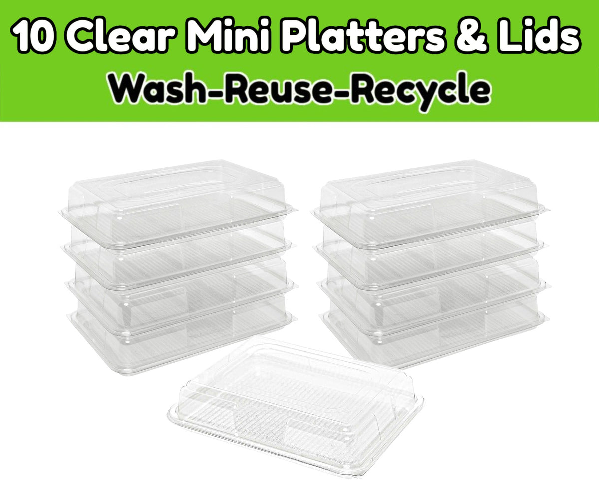 10 Clear Mini Base Platters & Lids - Great For Individual Sandwich Selections