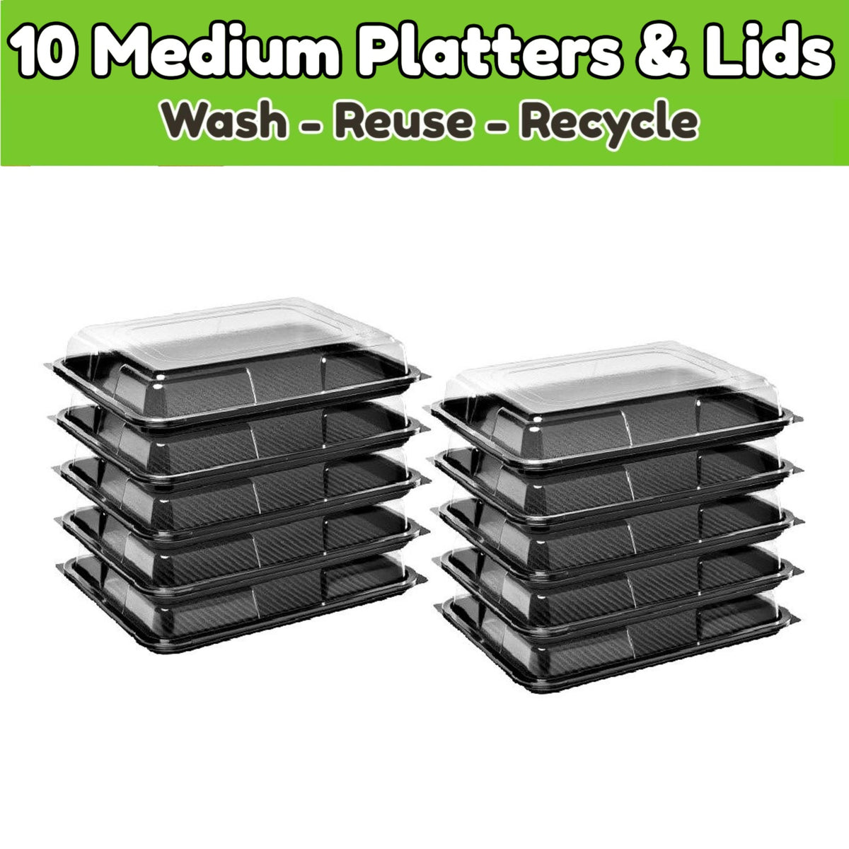 10 Medium Food Platter Trays + Lids - For Parties, Buffets, Weddings & More