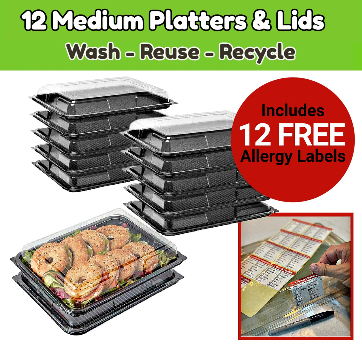 Caterline 12 Medium Serving Platters with Allergy Labels