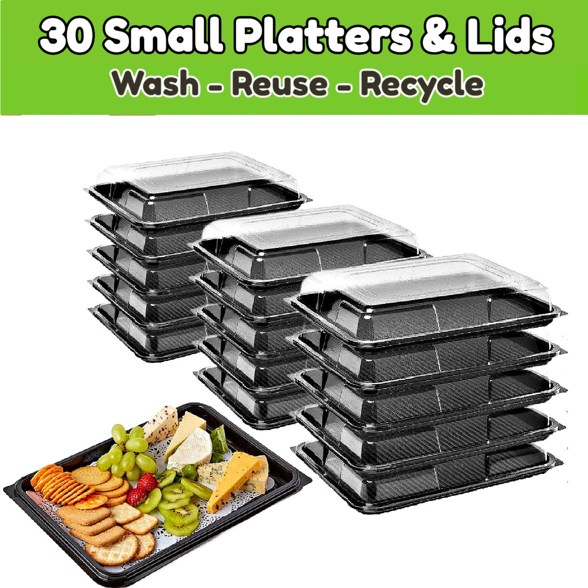 30 Small Platters + 30 Lids Reusable & Recyclable