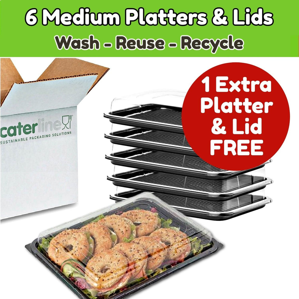 6 Medium Sandwich Platters + 6 Clear Lids - For All Party Food