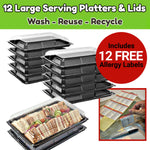 12 Large Serving Platter Trays & Lids PLUS 12 Adhesive Allergy Labels