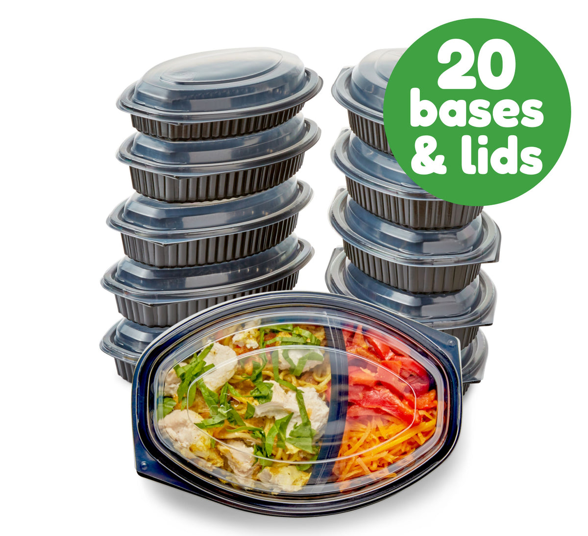 20 Microwavable 2 Compartment Meal Prep Containers