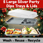 5 Large Silver Christmas Party Dips Trays with Clear lids - 450mm x 310mm