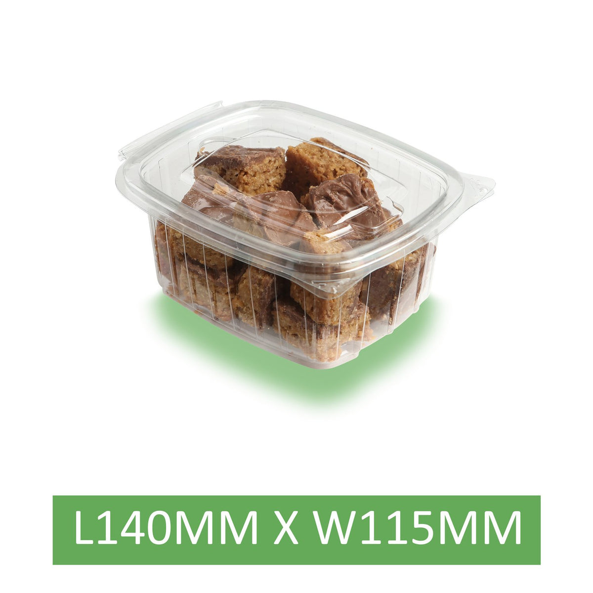 200 x 500cc Clear Cold Food/Salad/Cake Container With Hinged Lid (140mm x 115mm x 60mm) Recyclable rpet - Caterline -