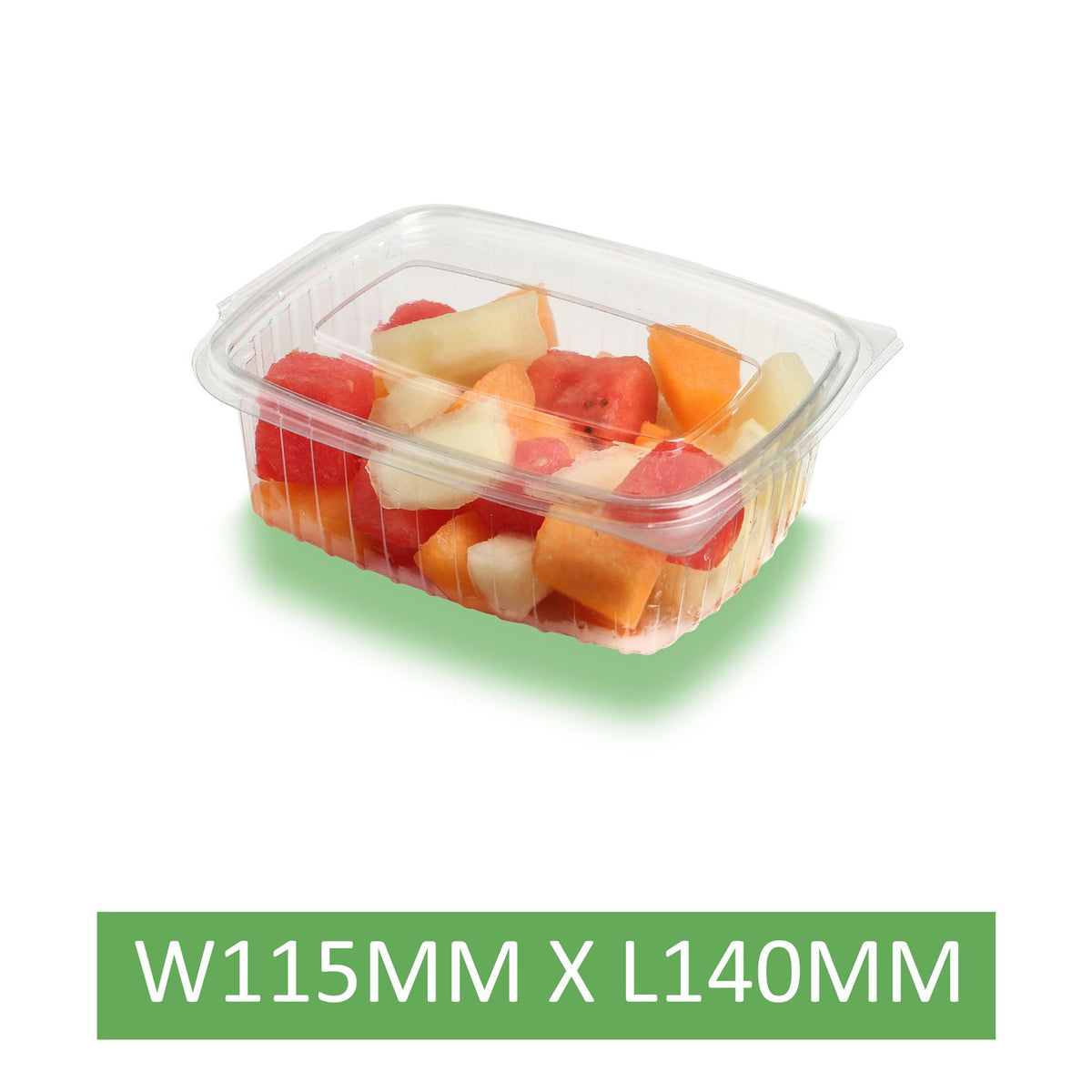 100 x 750cc Clear Cold Food/Salad/Cake Container With Hinged Lid (170mm x 135mm x 55mm) Recyclable rpet - Caterline -